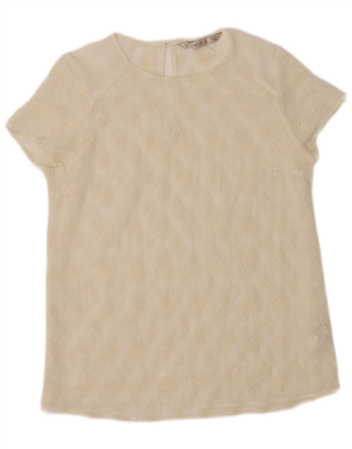 Zara Womens See Through Top UK 10 Small Off White Floral Polyester