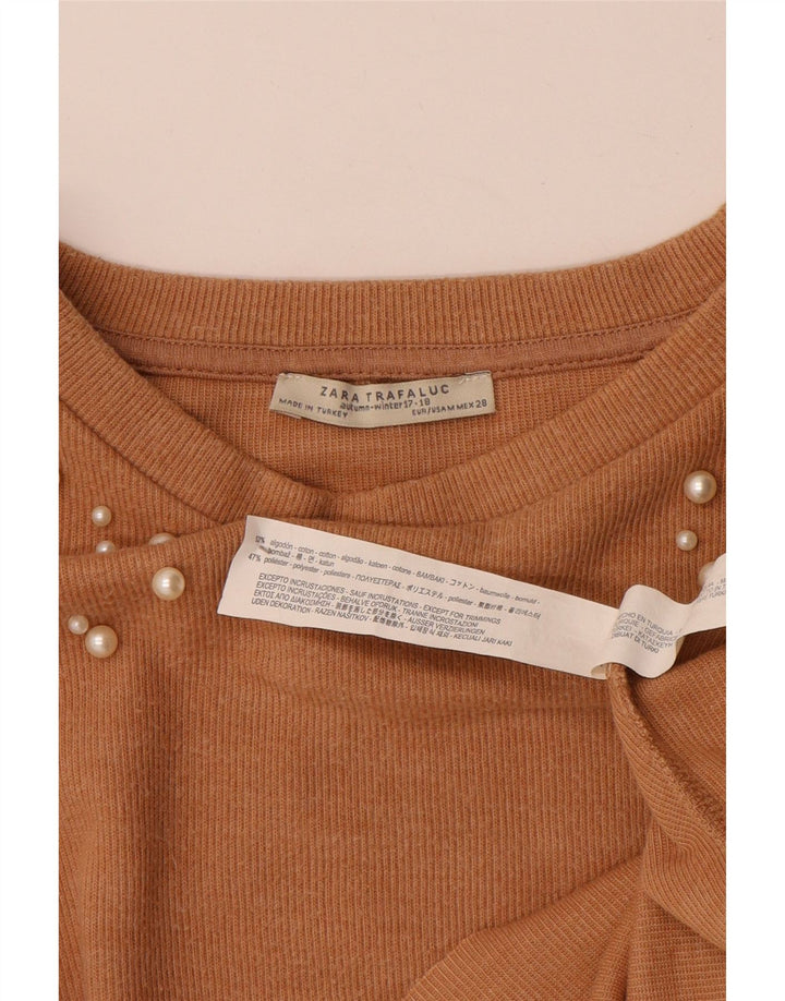 Zara Womens Trafaluc Crop Oversized Top Long Sleeve UK 14 Medium Beige