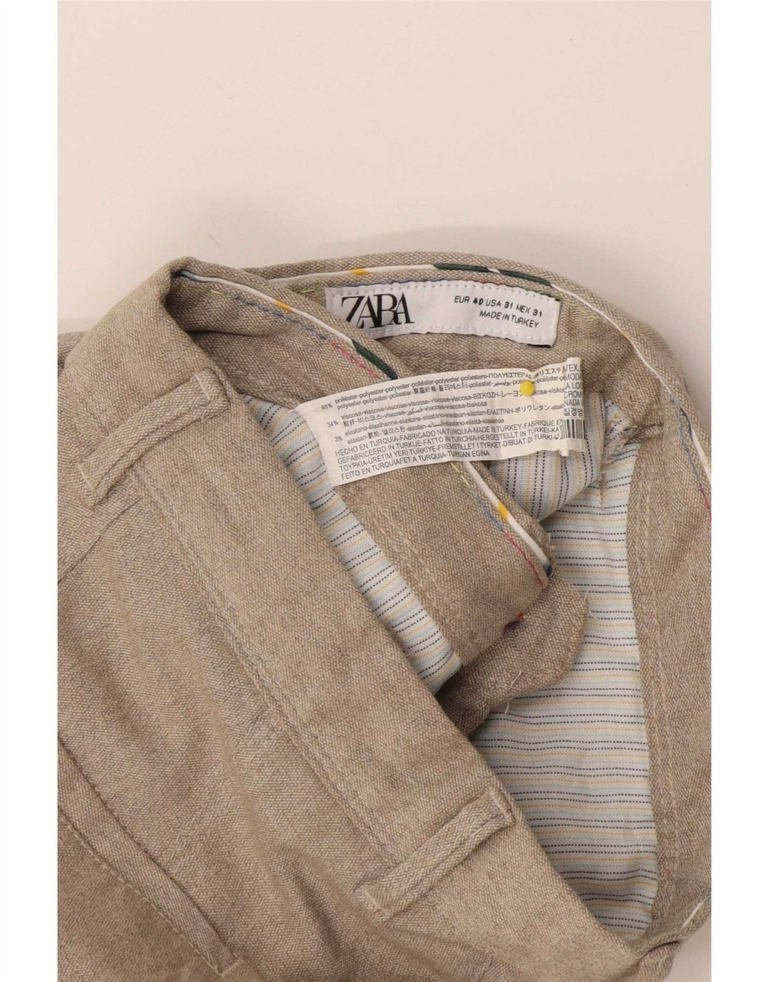 Zara Pantalon Chino Droit Homme EU 40 Moyen W31 L28 Beige Polyester