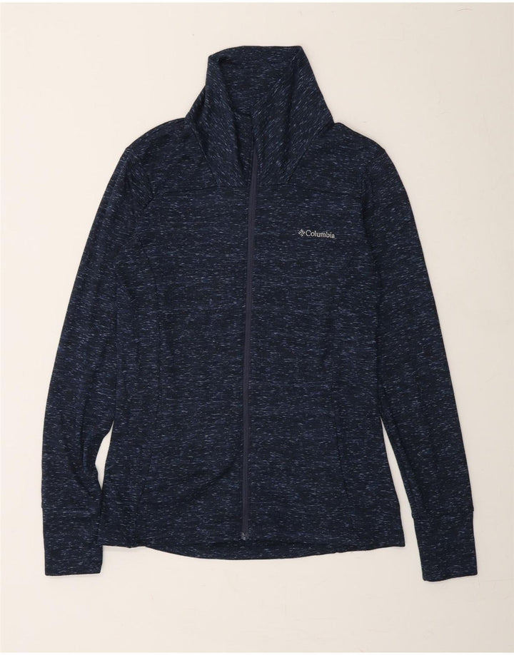 COLUMBIA Womens Tracksuit Top Jacket UK 12 Medium Navy Blue Flecked Vintage Columbia and Second-Hand Columbia from Messina Hembry 