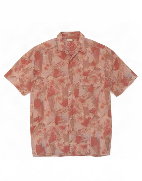 Vintage Mens Abstract Pattern Short Sleeve Shirt Medium Pink Viscose