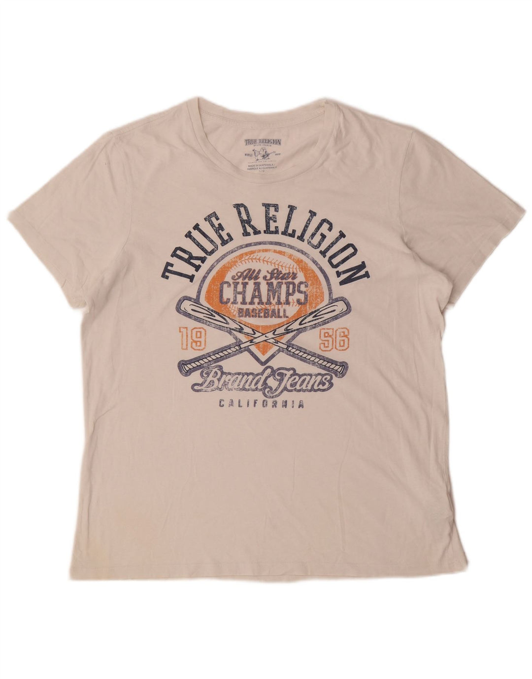 True Religion Mens Graphic T-Shirt Top Large White Cotton