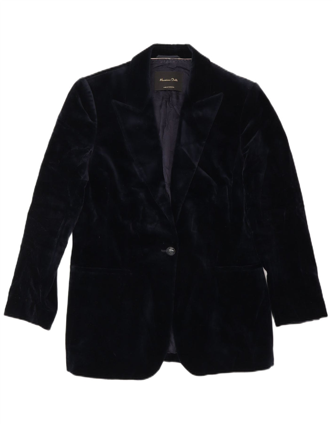 Massimo Dutti Womens 1 Button Velvet Blazer Jacket EU 38 Medium Navy Blue
