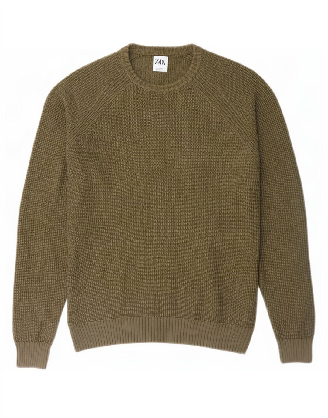 Zara Mens Crew Neck Jumper Sweater Large Khaki