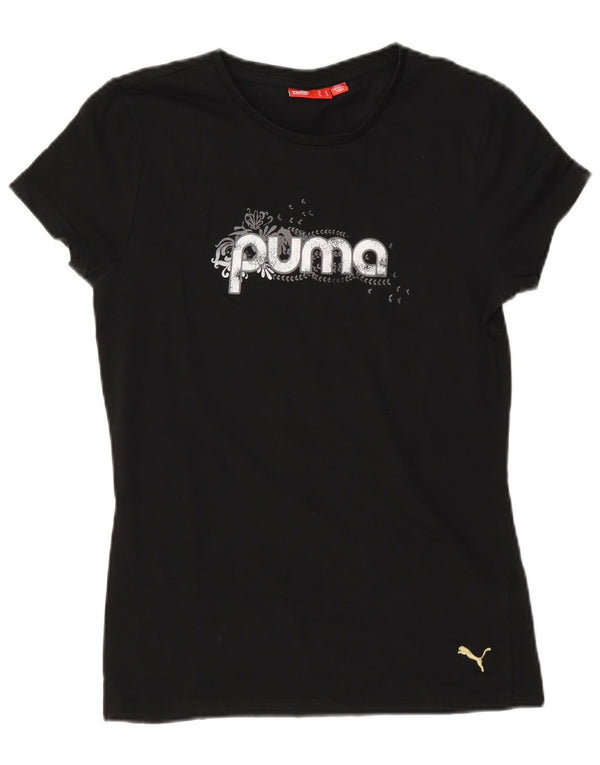 Puma T-shirt grafica regolare da donna Top UK 12 Medium Black Cotton