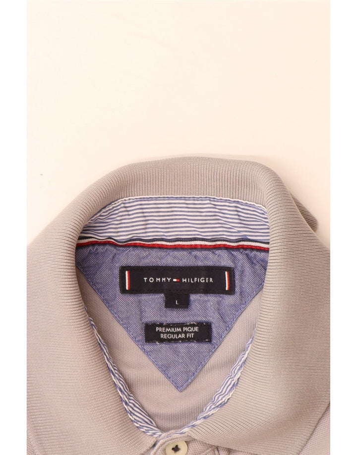 TOMMY HILFIGER Mens Regular Fit Polo Shirt Large Grey Cotton