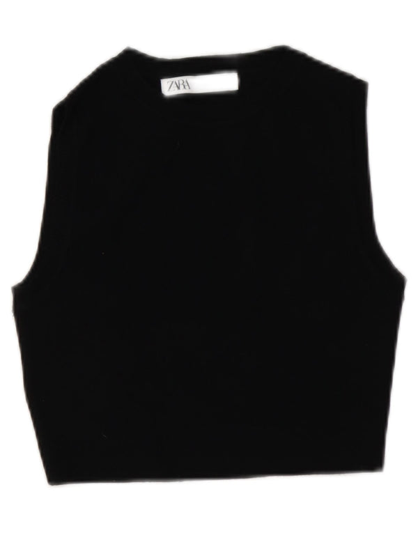 Zara Womens Crop Vest Top UK 12 Medium Black Viscose