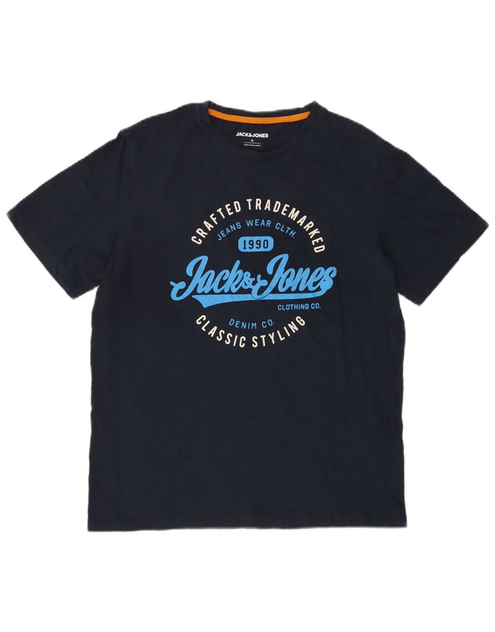 Jack & Jones Herre grafisk T-shirt Top Medium Marineblå Bomuld