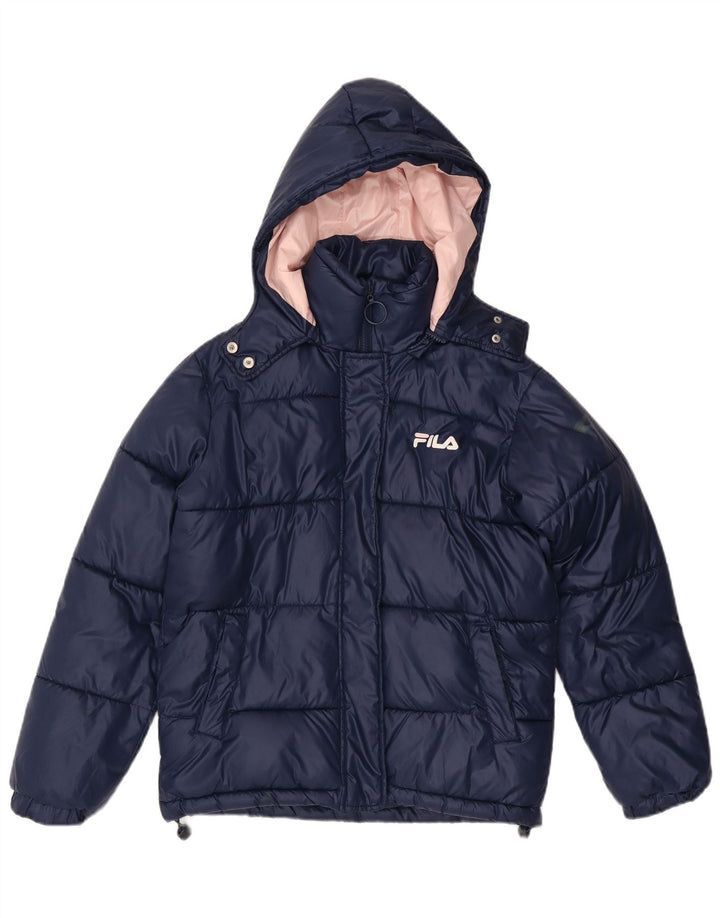 Fila Womens Oversized Graphic Padded Jacket UK 6 XS Navy Blue Polyester