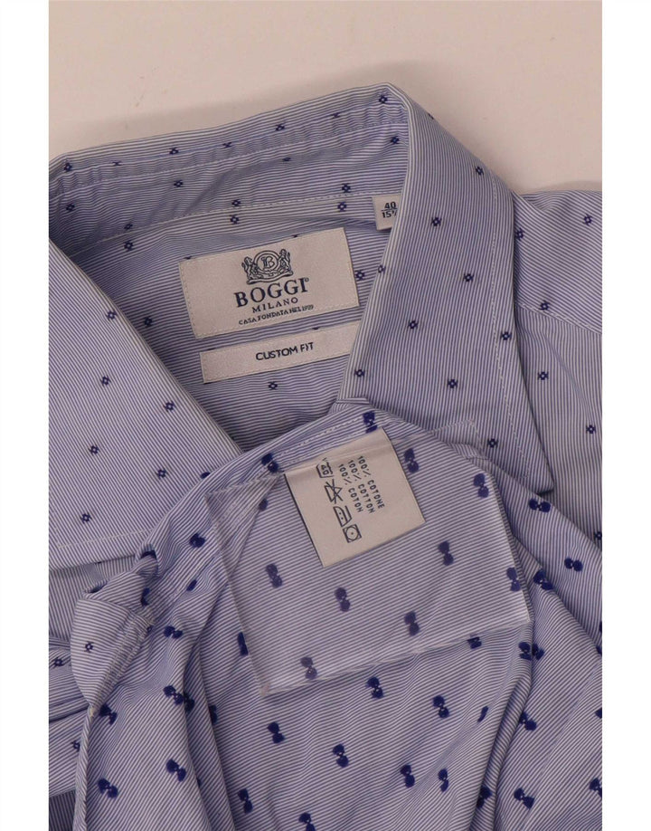 Boggi Herre Custom Fit skjorte størrelse 40 15 3/4 Medium Blue Pinstripe