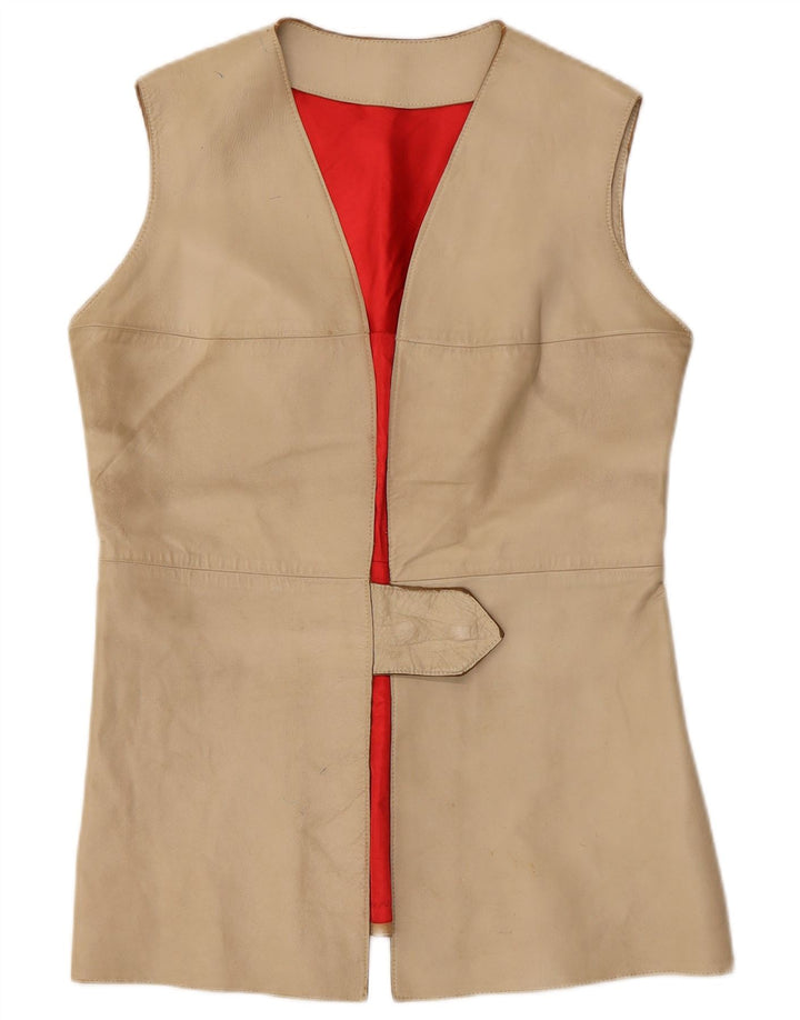 Vintage Dame Læder Gilet IT 38 XS Beige