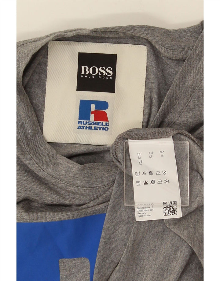 HUGO BOSS Mens Graphic T-Shirt Top Medium Grey Cotton