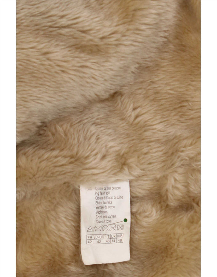 Camaieu Abrigo de piel de oveja de doble botonadura para mujer UK 44 Cuero beige grande