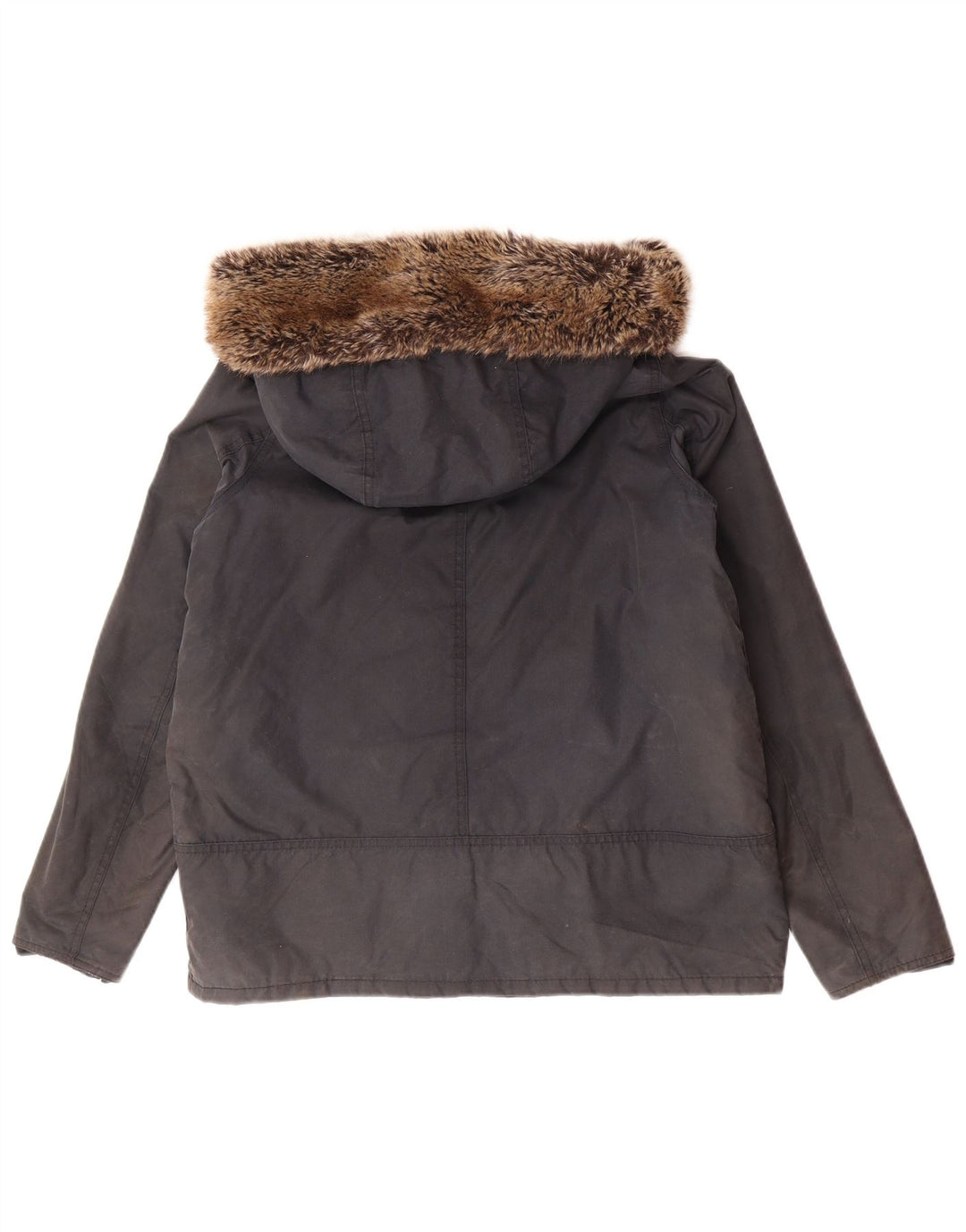 BARBOUR Dame hætte oversize vokset jakke UK 12 Mellem marineblå bomuld
