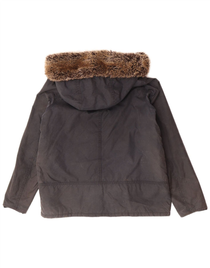 BARBOUR Dame hætte oversize vokset jakke UK 12 Mellem marineblå bomuld