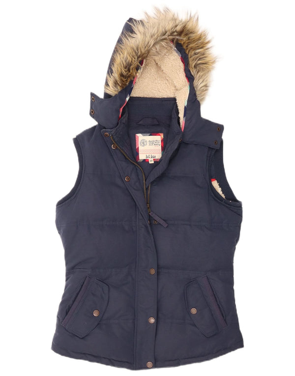 Fat Face wattierte Damen-Weste mit Kapuze, UK 10, Größe S, blau, Polyester