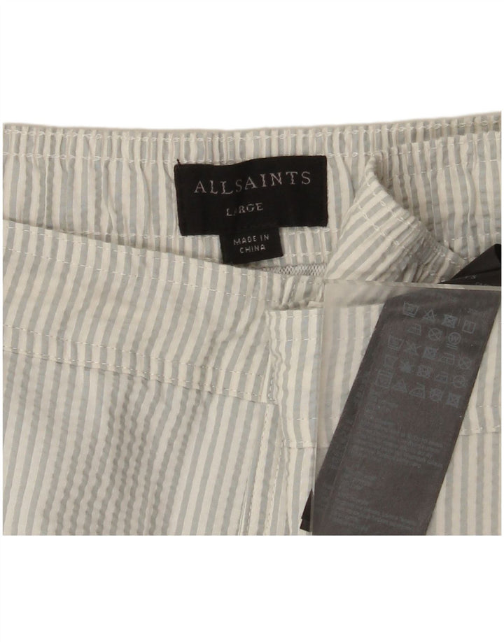All Saints Mens Swimming Shorts Large Blue Pinstripe Polyester