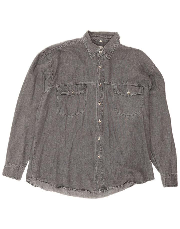 Vintage Mens Denim Shirt Medium Grey
