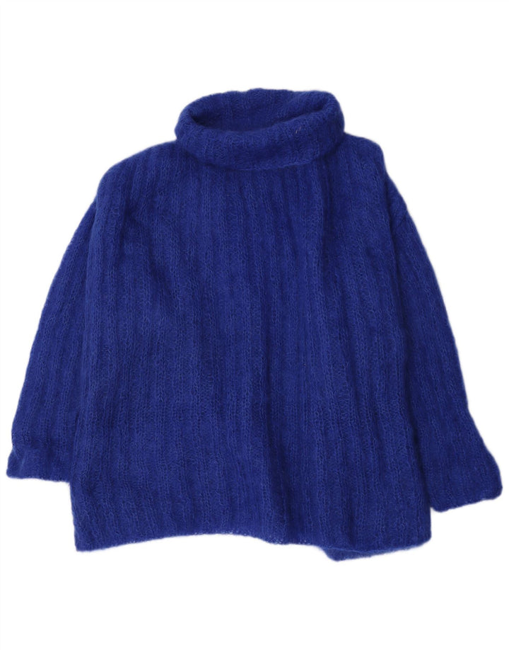 Vintage Womens Oversized Roll Neck Jumper Sweater UK 12 Medium Blue