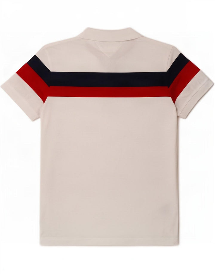 Tommy Hilfiger Mens Regular Fit Polo Shirt Medium White Colourblock Cotton