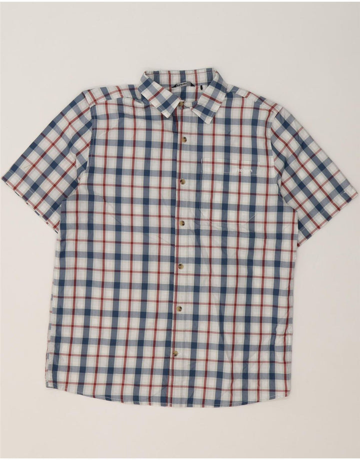 Rohan Camisa masculina de manga curta pequena azul xadrez poliéster