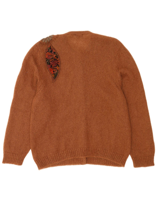 Pulover cardigan supradimensionat vintage pentru femei EU 42 Mohair floral mare maro