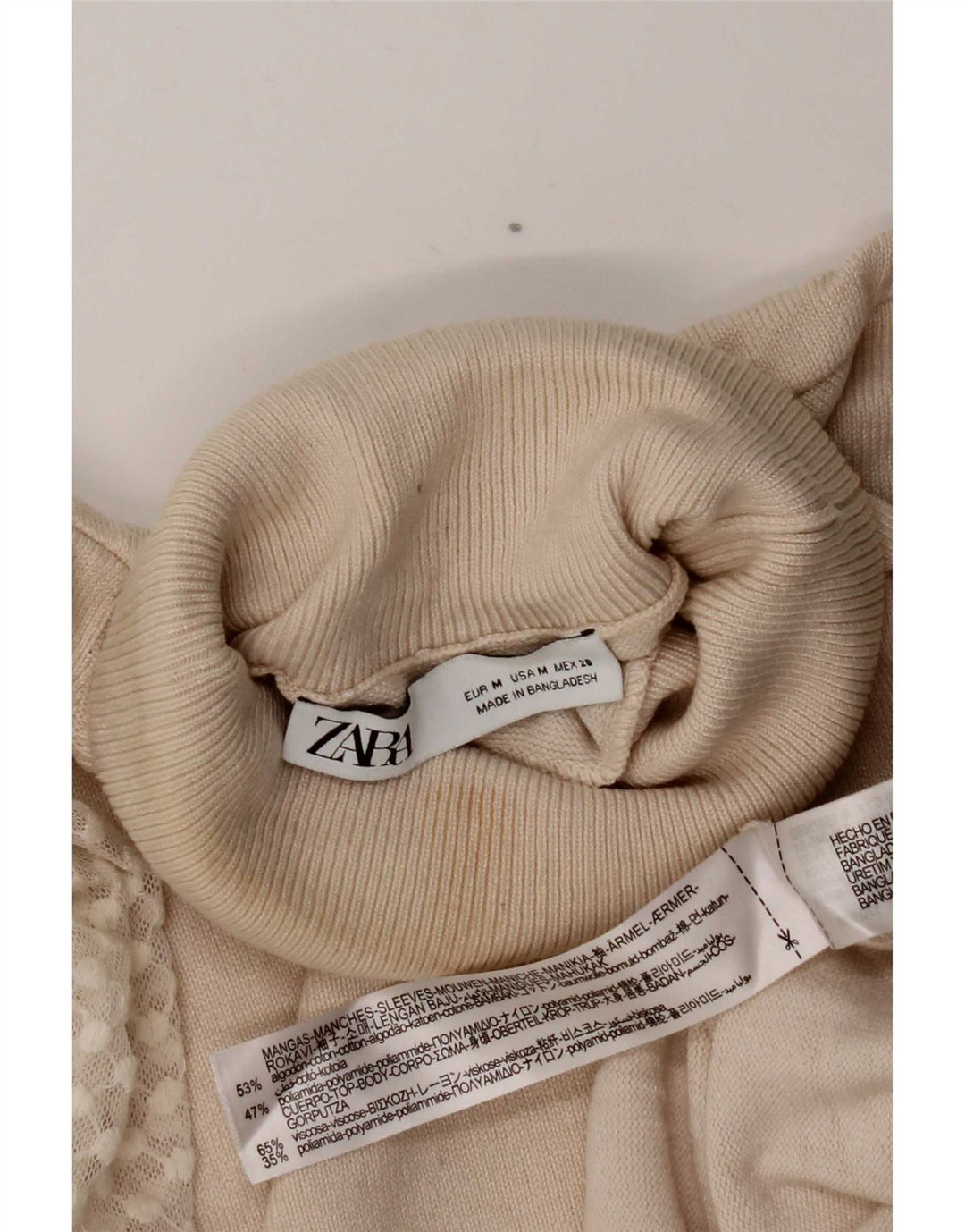 Zara Womens Roll Neck Jumper Sweater UK 12 Medium Off White Cotton