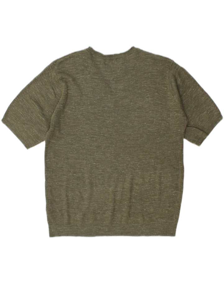 MARKS & SPENCER Womens V-Neck Jumper Sweater UK 14 Medium Khaki Vintage Marks & Spencer and Second-Hand Marks & Spencer from Messina Hembry 