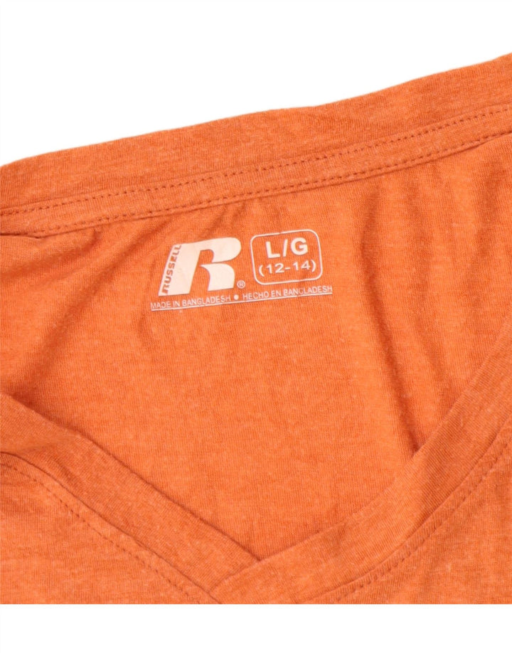 Russell Athletic Womens Graphic T-Shirt Top US 12/14 Large Orange Polyester