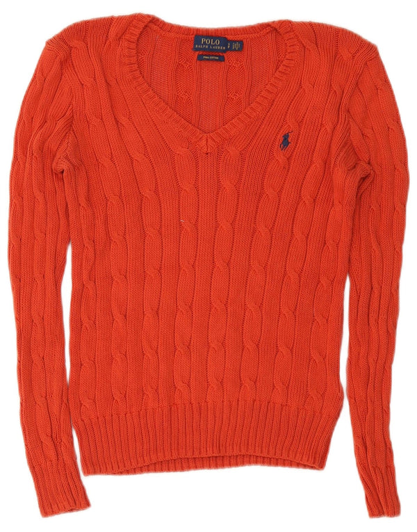 Polo Ralph Lauren Pull col en V pour femme UK 8 Petit coton rouge