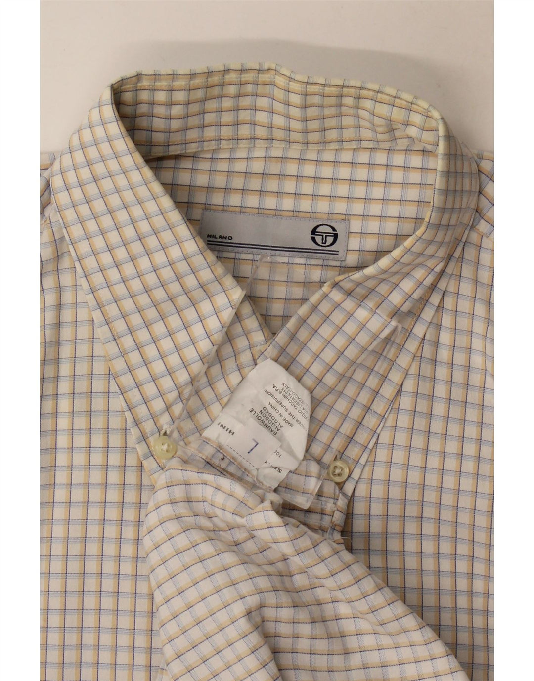 Sergio Tacchini Herrenhemd, groß, beige Gingham-Baumwolle
