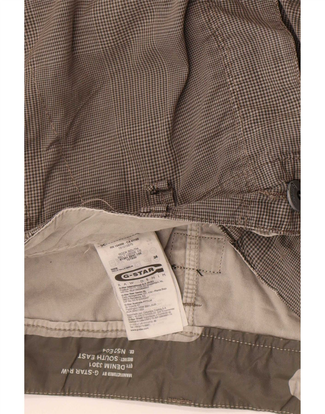 G-Star Mens Cargo Shorts W34 Large Grey Check Cotton