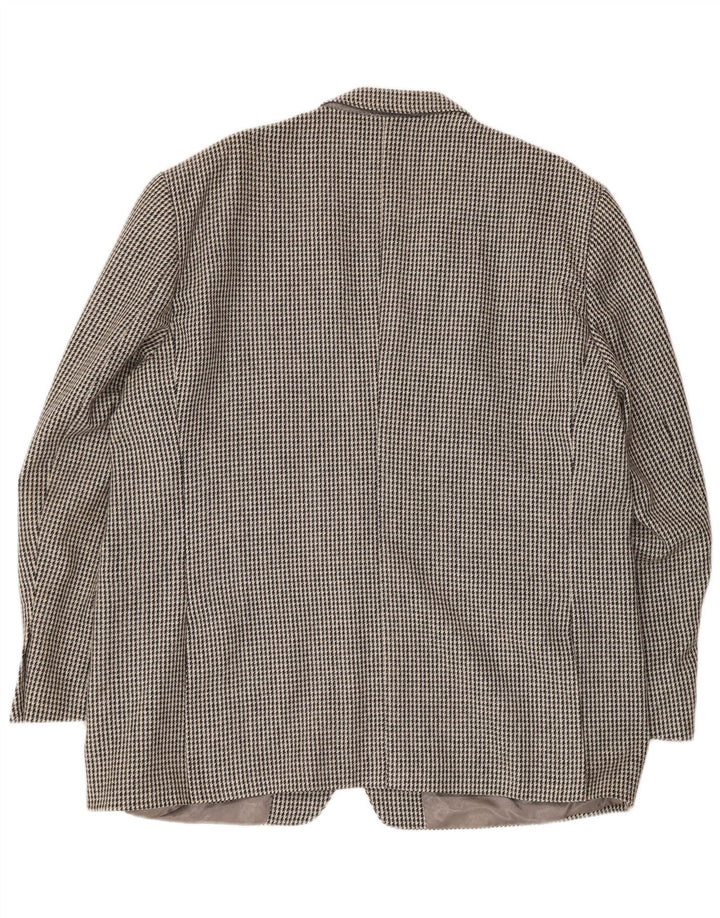 Vintage Mens 2 Button Blazer Jacket UK 40 Large Grey Houndstooth Wool