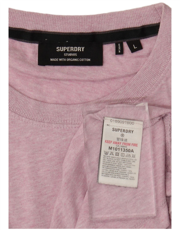 SUPERDRY Mens T-Shirt Top Large Pink Flecked Cotton