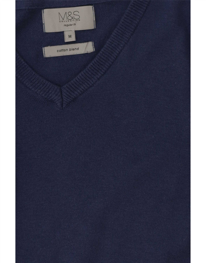 Marks & Spencer Mens Regular Fit V-Neck Jumper Sweater Medium Navy Blue