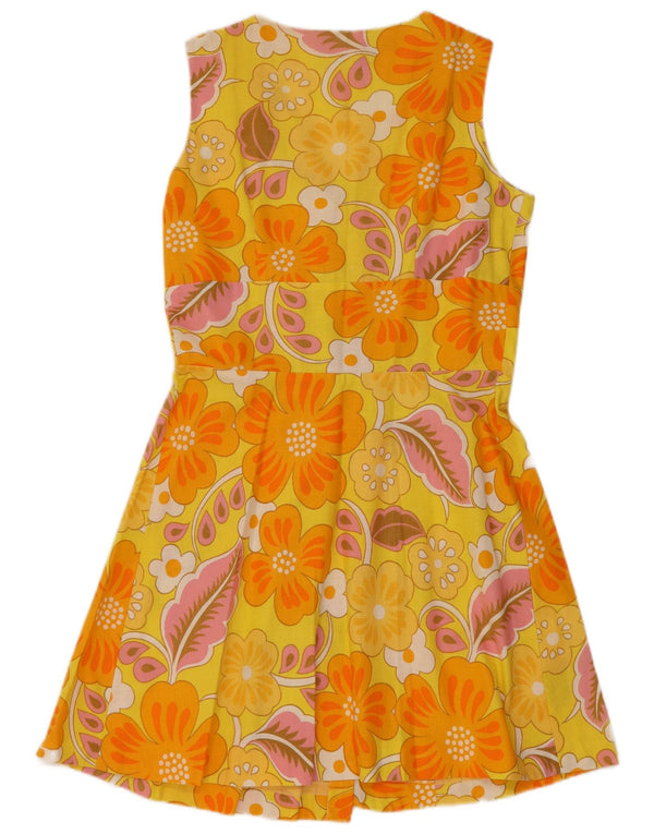 Vintage Kvinders Ærmeløs A-Line Kjole UK 12 Medium Yellow Floral