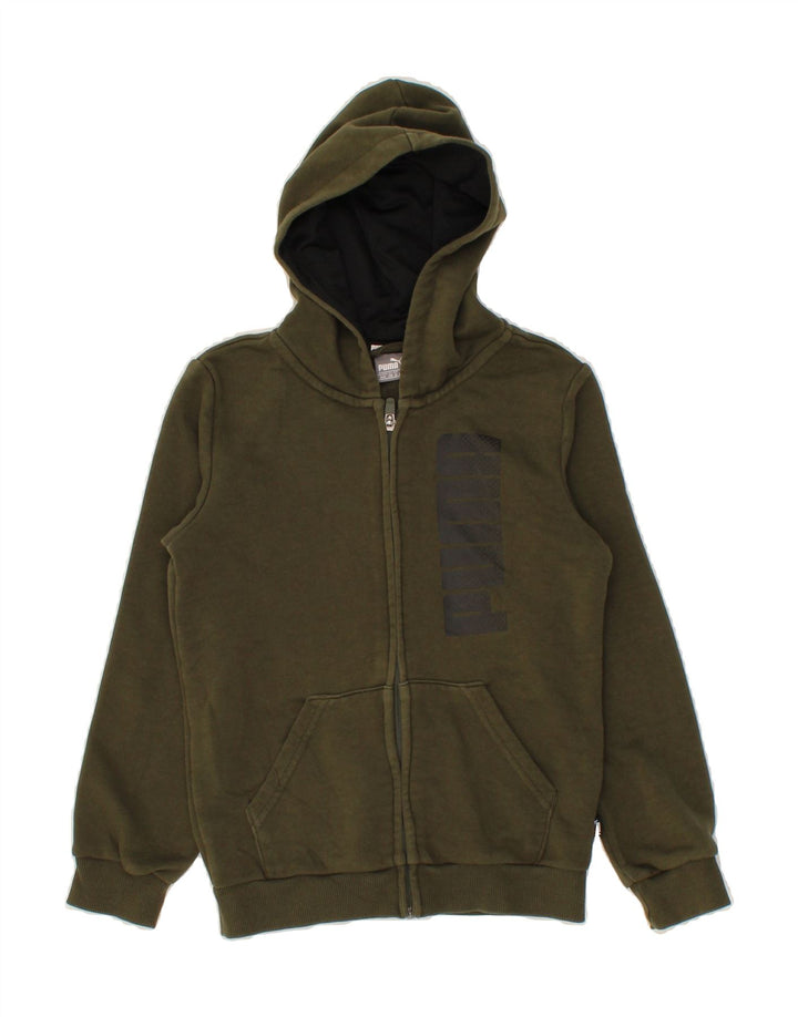 PUMA Boys Graphic Zip Hoodie Sweater 9-10 Years Khaki Cotton Vintage Puma and Second-Hand Puma from Messina Hembry 