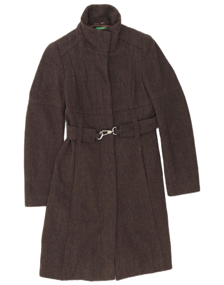 Benetton Pardessus Femme IT 42 Laine à Chevrons Marron Moyen
