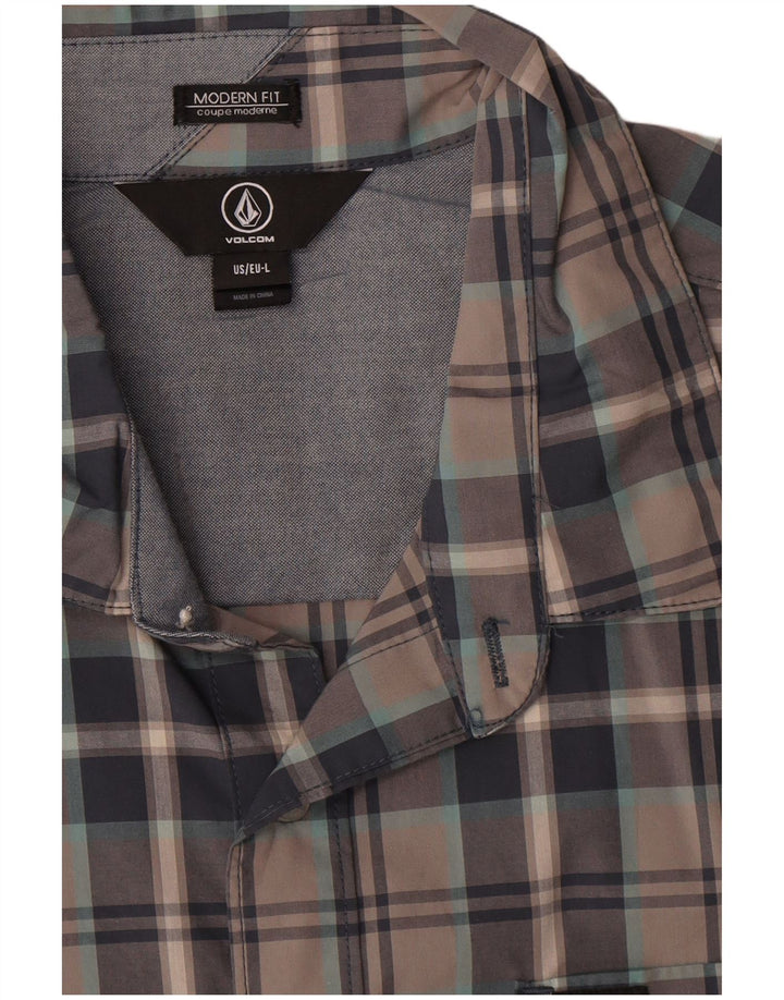 Volcom Herren-Hemd, kurzärmelig, moderne Passform, groß, grau kariert, Baumwolle