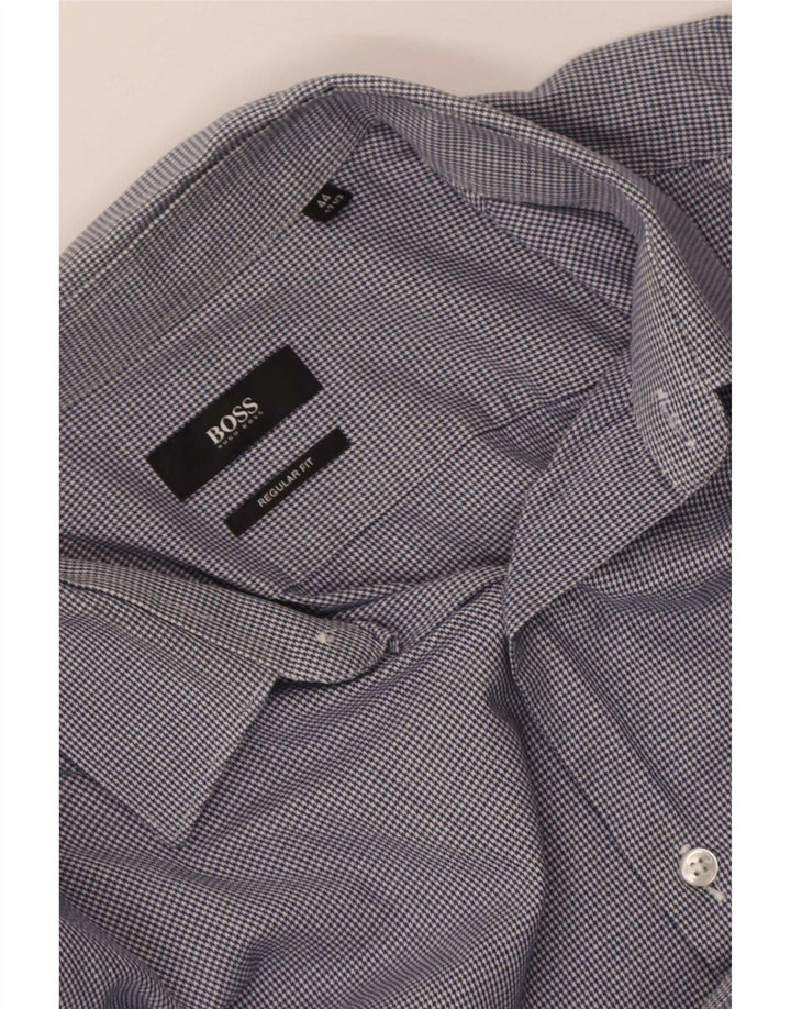 Hugo Boss Mens Regular Fit Shirt Size 44 17 1/2 XL Blue Houndstooth
