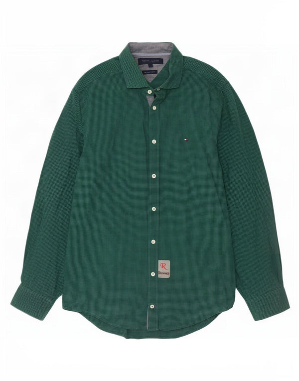 Tommy Hilfiger Mens New York Fit Shirt Small Green Gingham Cotton