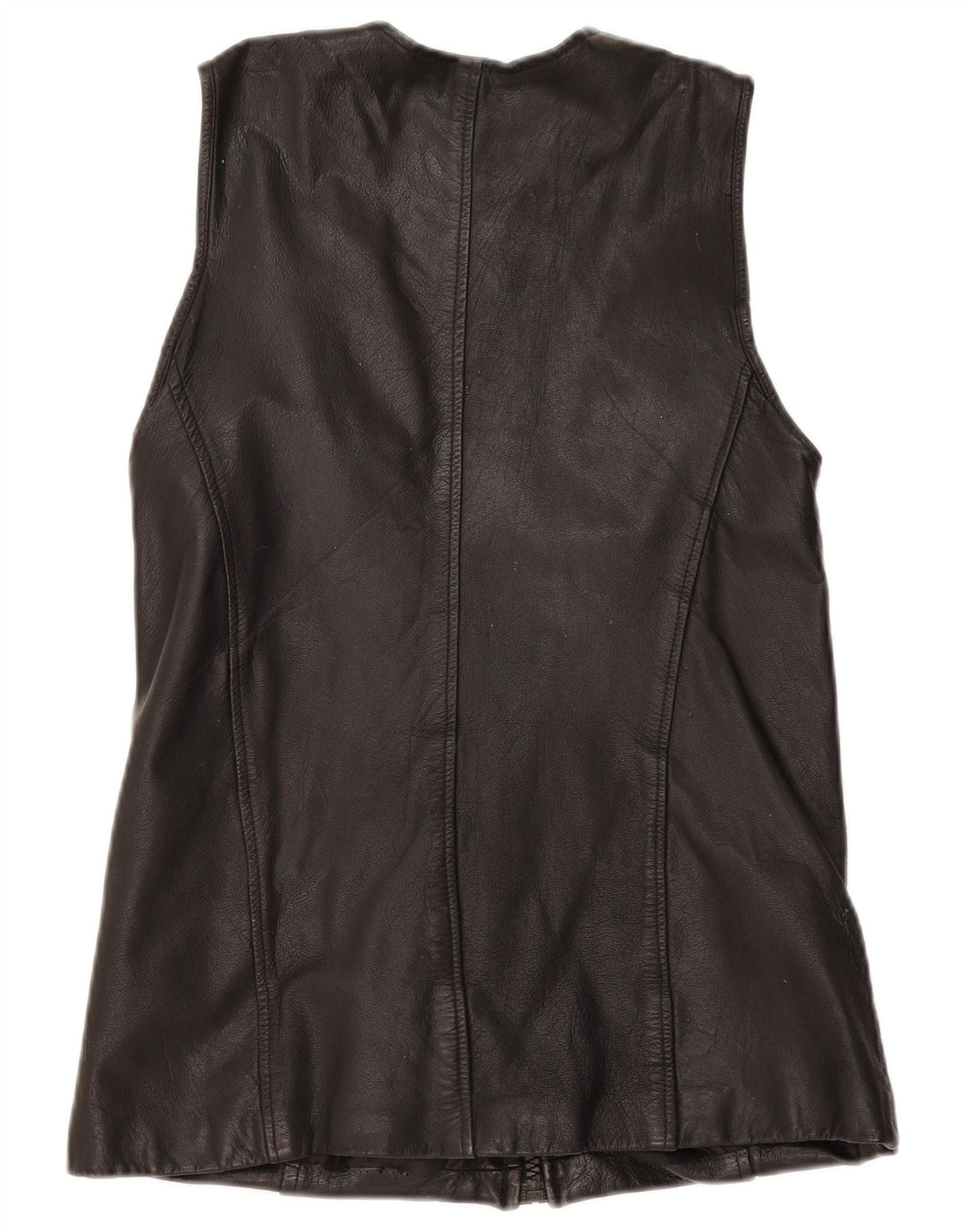 Vintage Womens Leather Gilet UK 12 Medium Black Leather
