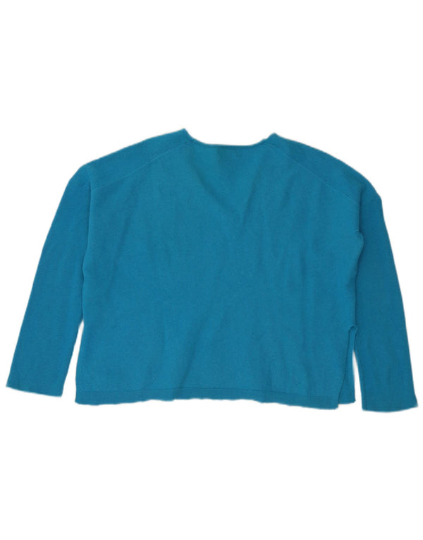 Massimo Dutti Womens Crop Oversized V-hals sweater UK 10 Small Blue