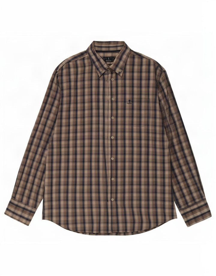 Koszula męska w stylu vintage 2XL, bawełniana brązowa krata