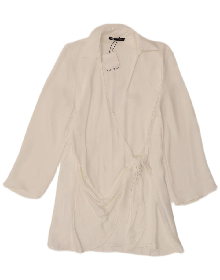 Zara langærmet slå-om-kjole til kvinder UK 12 Medium White Viscose