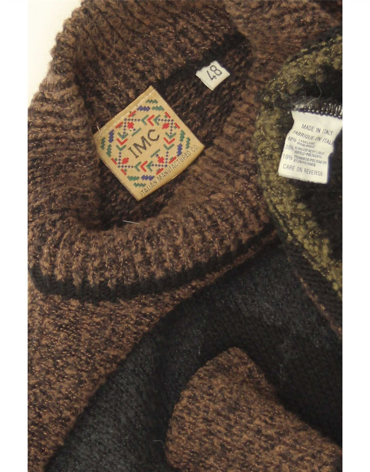 Vintage męski sweter z golfem IT 48 średni brąz Argyle/diament