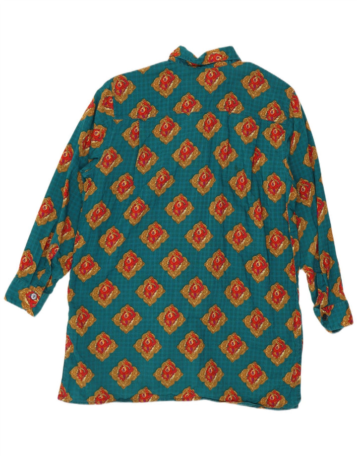 Camicia vintage da donna con motivo astratto UK 16 grande blu geometrico