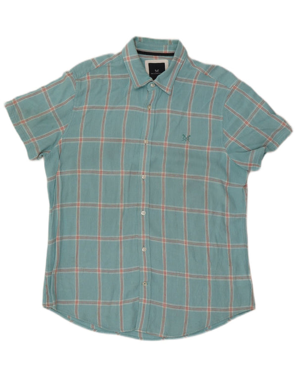 Crew Clothing Camicia a maniche corte da uomo in viscosa a quadri turchesi grandi
