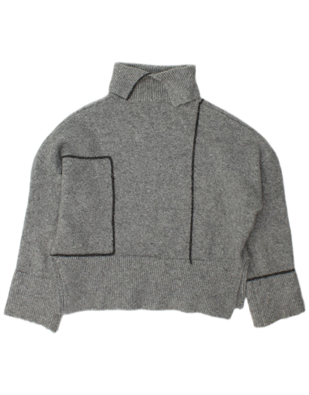 Zara Womens Oversized Roll Neck Jumper Sweater UK 10 Small Grey Acrylic