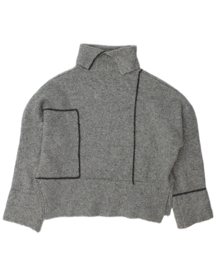 Zara Womens Oversized Roll Neck Jumper Sweater UK 10 Small Grey Acrylic
